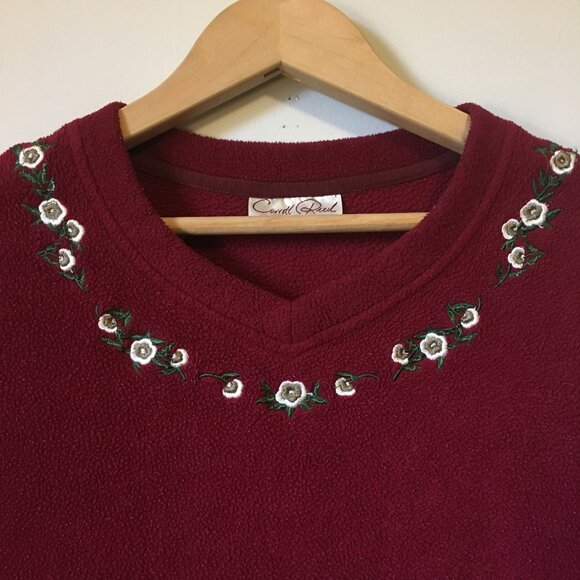 Carroll Reed Red Embroidered Fleece Pullover Sweater Large - Picture 5 of 16